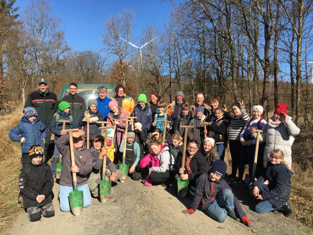 Die Klassen 4a und 4b pflanzen 200 Japanische&nbsp;Lärchen